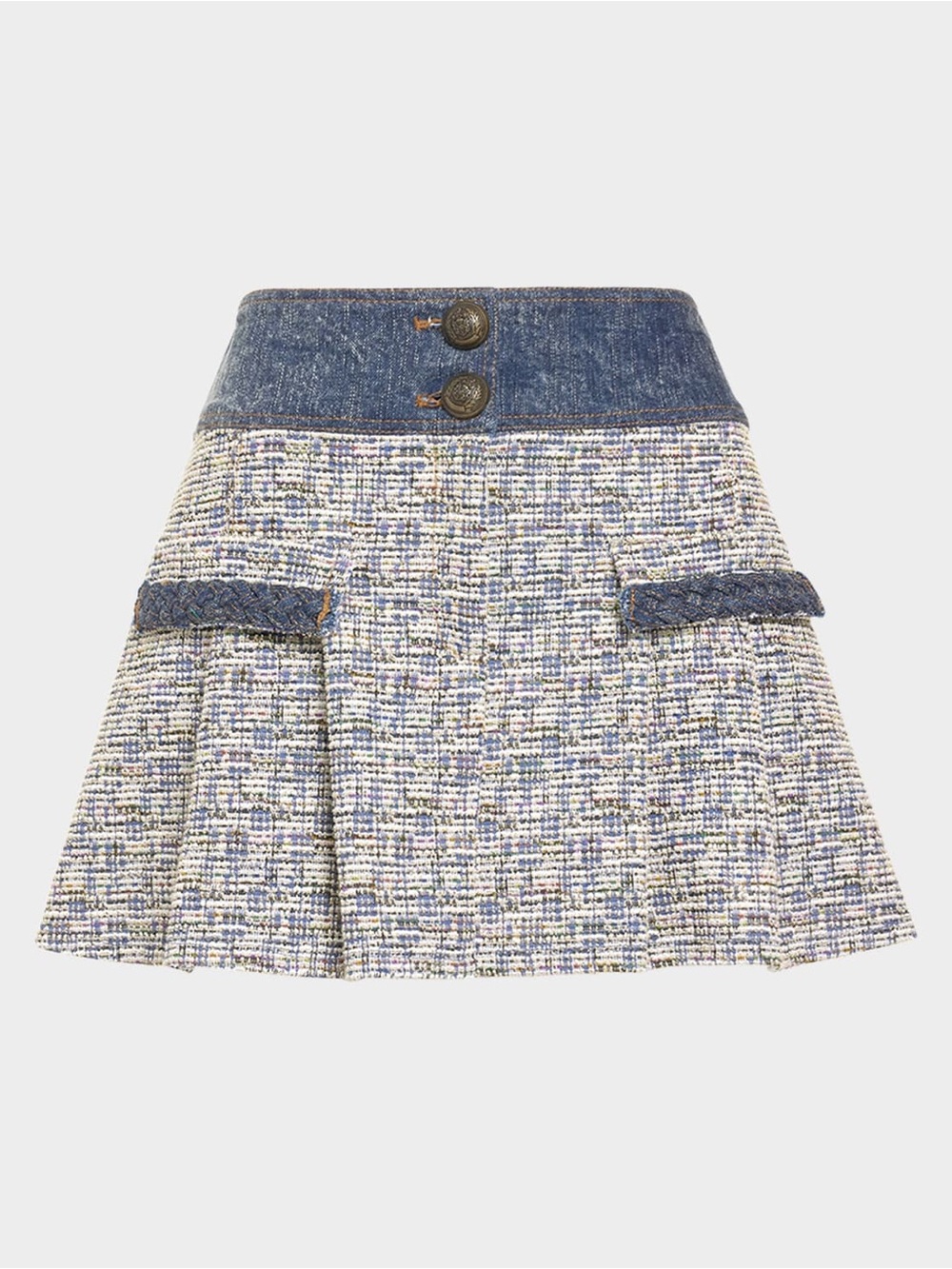 Ramy Brook | NWT Jessie Denim-Trim Tweed Mini Skirt Skort 8